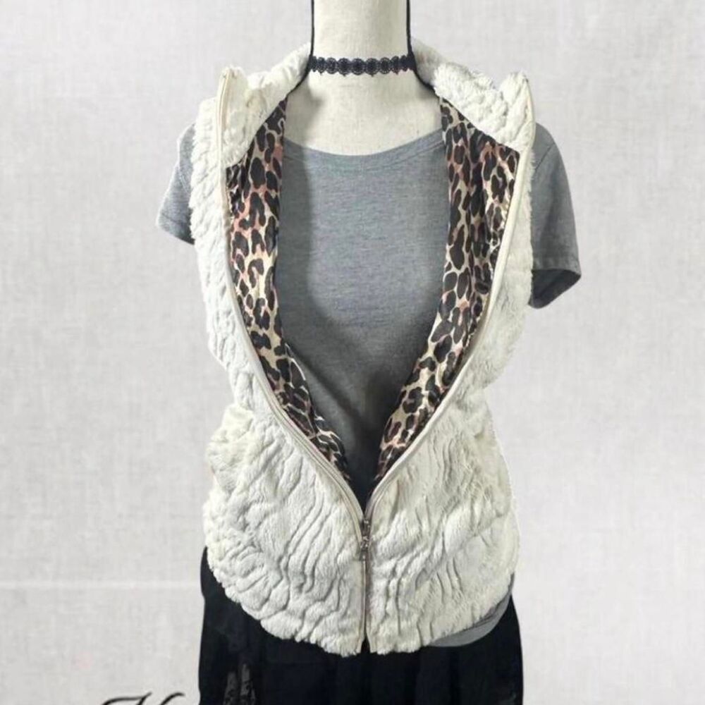 Y2K Fashion Cheetah Print Lined Fur Vest With Pockets